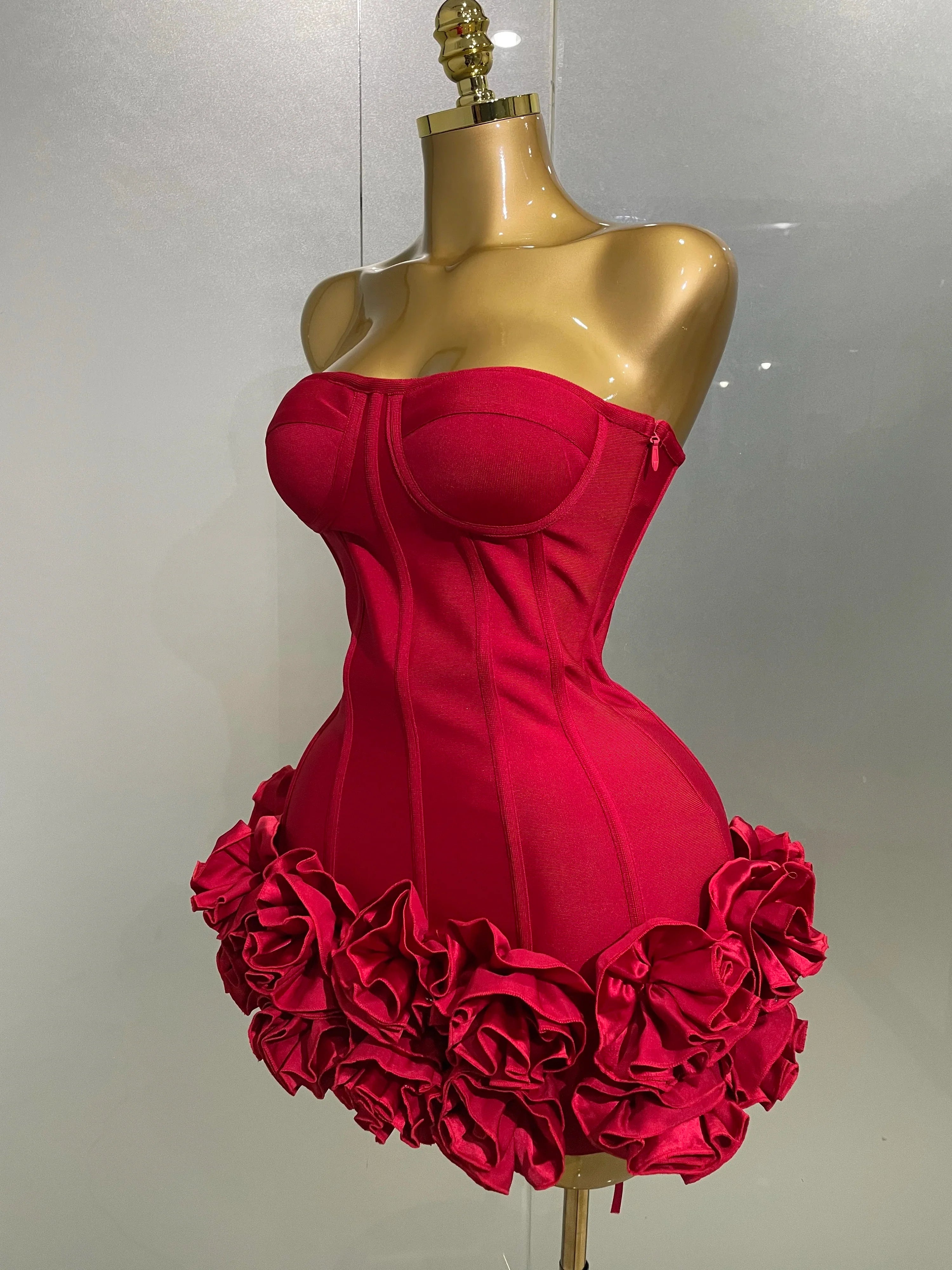 FLIPSTYLEZLLC 2025 sexy strapless floral bodycon mini dress, perfect for evening parties and nightclubs, worn by women in a photo shoot
