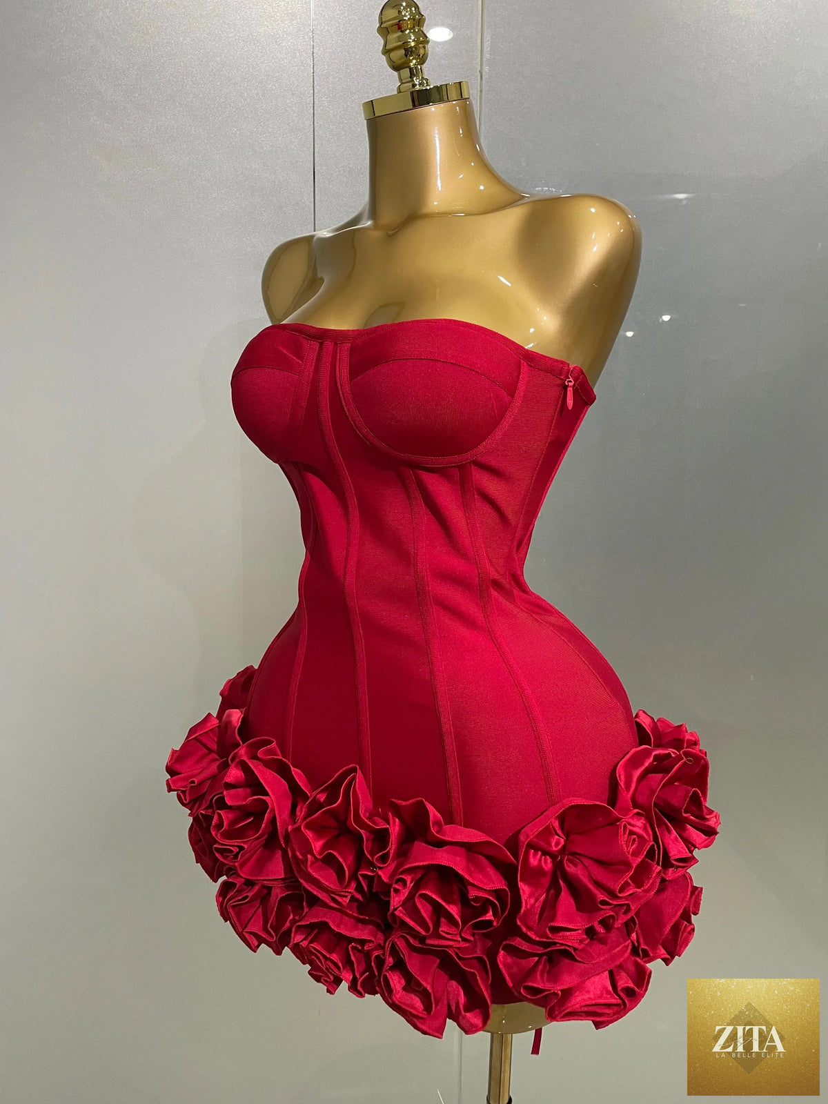 Backless 2025 FLIPSTYLEZLLC women's strapless bodycon dress with floral design, suitable for evening parties and photo shoots.