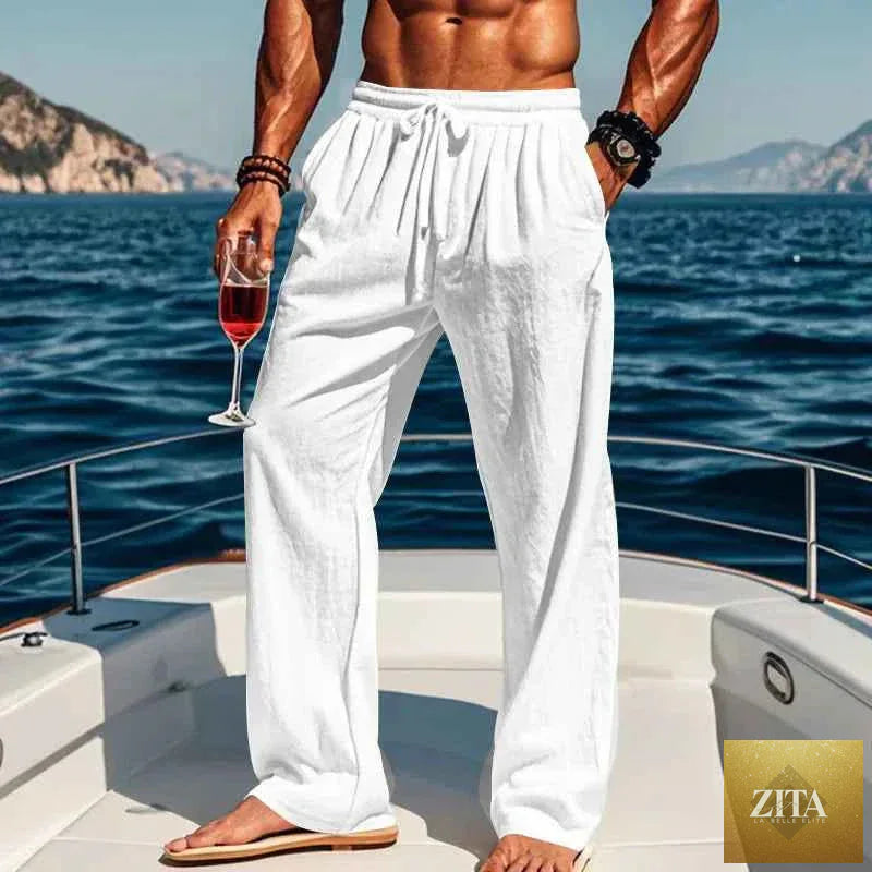 Men's 16-color linen yoga pants by THRIXINE featuring a relaxed fit and breathable fabric for spring and summer workouts.