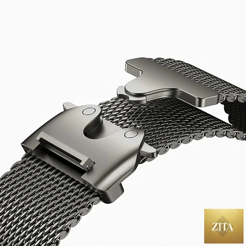 Apple Watch Titanium Milanese Loop strap by BandsCo Straps, featuring a sleek, durable stainless steel mesh design for a modern look.