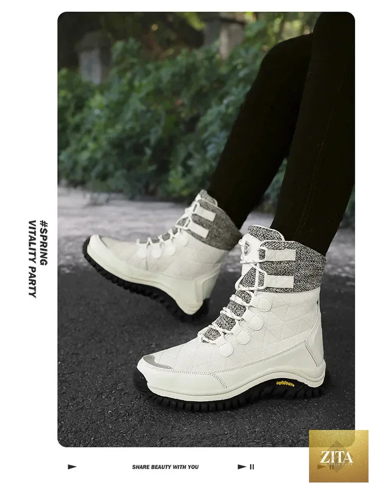 Women's fur-lined ankle snow boots for hiking by SHOMICOBOUTIQUE, featuring warm fur lining and rugged winter-ready design.