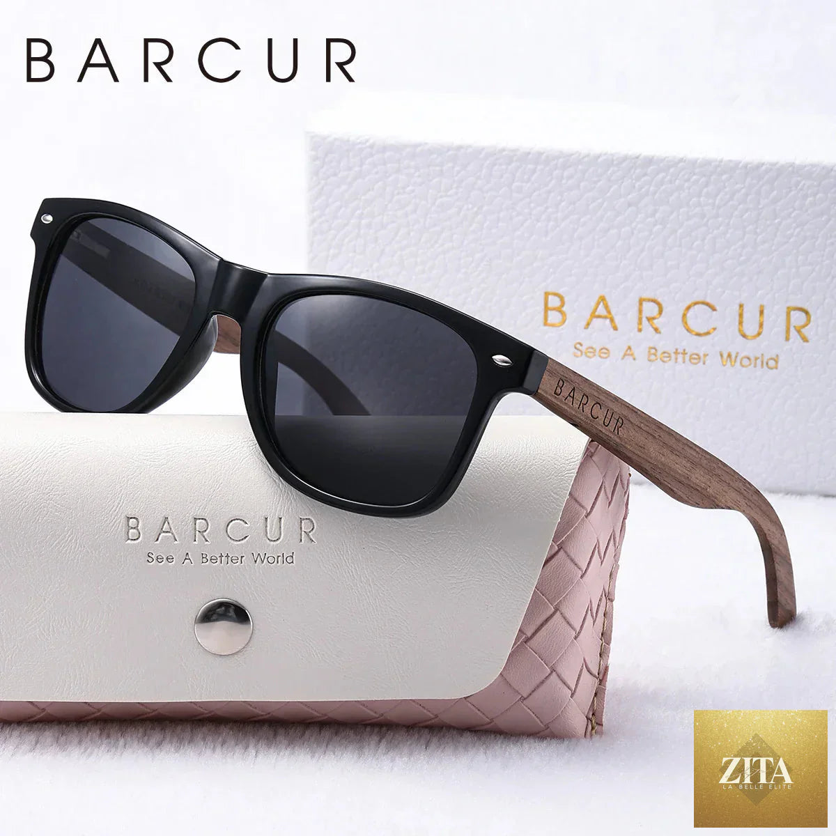 Stevvex Women’s sunglasses with dark luxury wooden frames, polarized lenses, mirror legs, and UVA/UVB protection for summer.