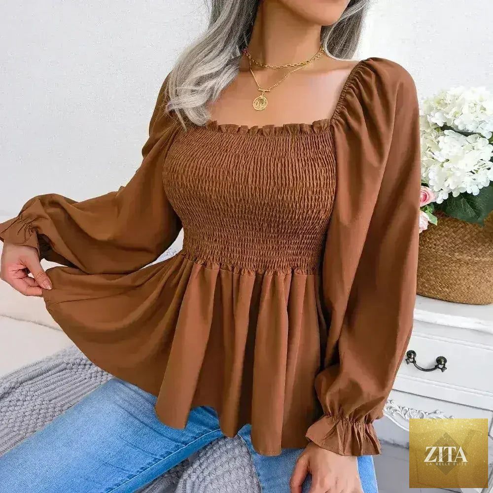Femstylo loose fit chiffon blouse in elegant polyester fabric, stylish women's tops and blouses for casual or formal wear.