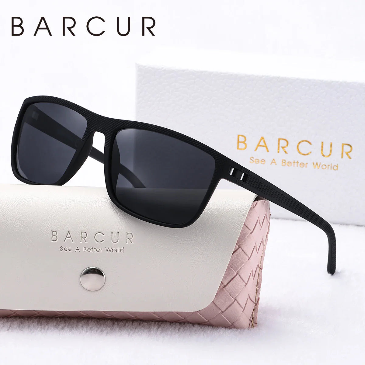 Stevvex BARCUR trendy white pink polarized sunglasses for women, lightweight square design with UV protection and summer style