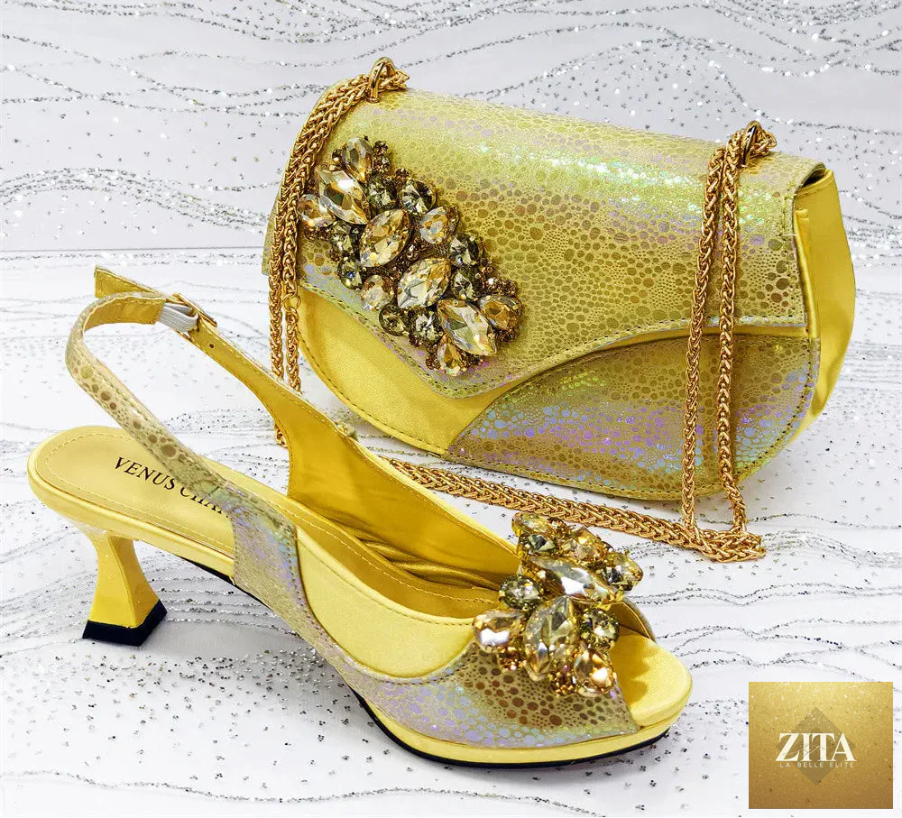 Elegant women's high heels and matching handbag set by EdleessFashion, featuring a luxurious style and sophisticated design.