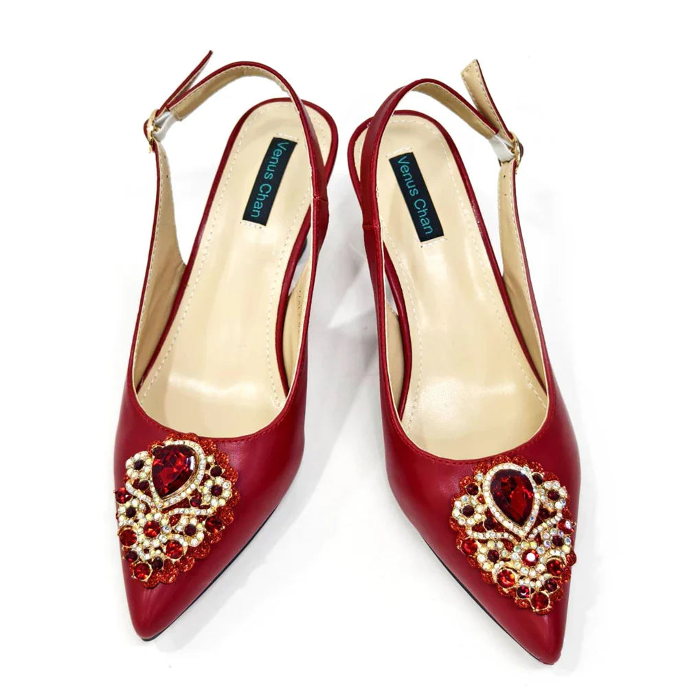 Luxurious EdleessFashion women's crystal pointed high heels shoe bag set with sparkling crystals and elegant design.