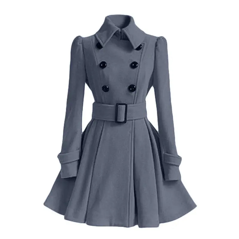 Women Vintage Double Breasted Coats Classic Long Trench With Belt Office Lady Female Autumn Winter Woolen Tops Slim Overcoat ZITA LA BELLE ÉLITE