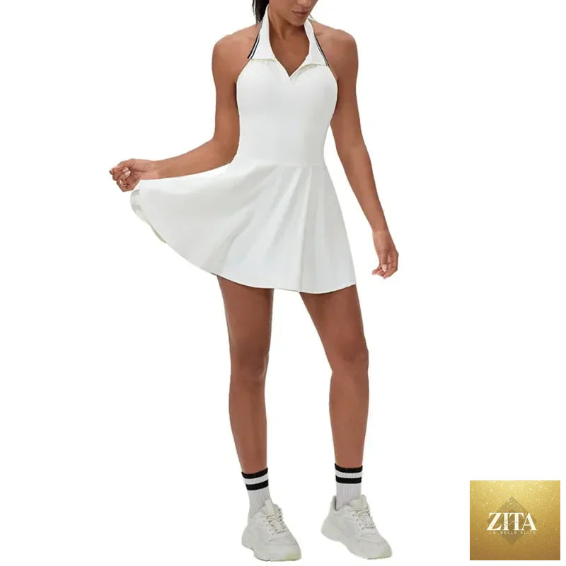 A-line women's tennis golf jumpsuit dress by THRIXINE, featuring a sleek athletic design ideal for tennis and golf activities.