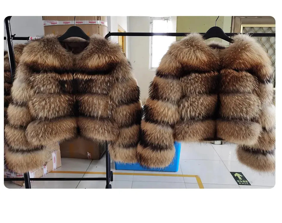 MAOMAOKONG Super Hot Winter Women Luxury Thick Real Raccoon Fur Coat Natural Fox Fur Jacket Plus Size Furry Jackets Female Vest ZITA LA BELLE ÉLITE