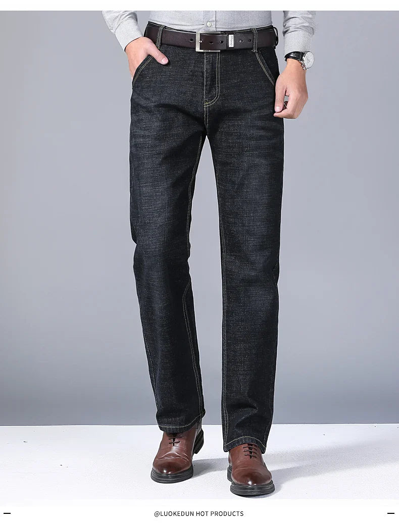 Men Light Luxury Stretch Slim Fit Comfortable Soft Pants Straight Casual Denim Trousers