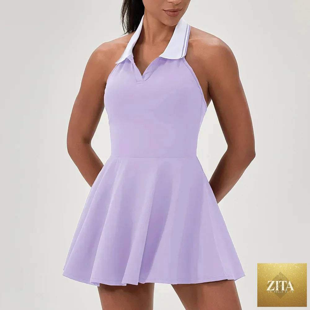 Women’s A-line tennis and golf jumpsuit dress by THRIXINE, featuring a sleek, athletic design perfect for sports and activewear.