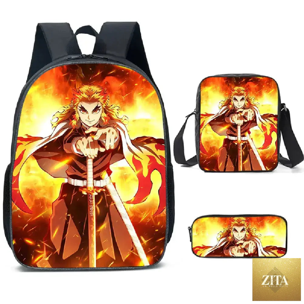 Demon Slayer Nezuko backpack from Infinite Visibility, 3-piece schoolbag set with colorful anime character design.