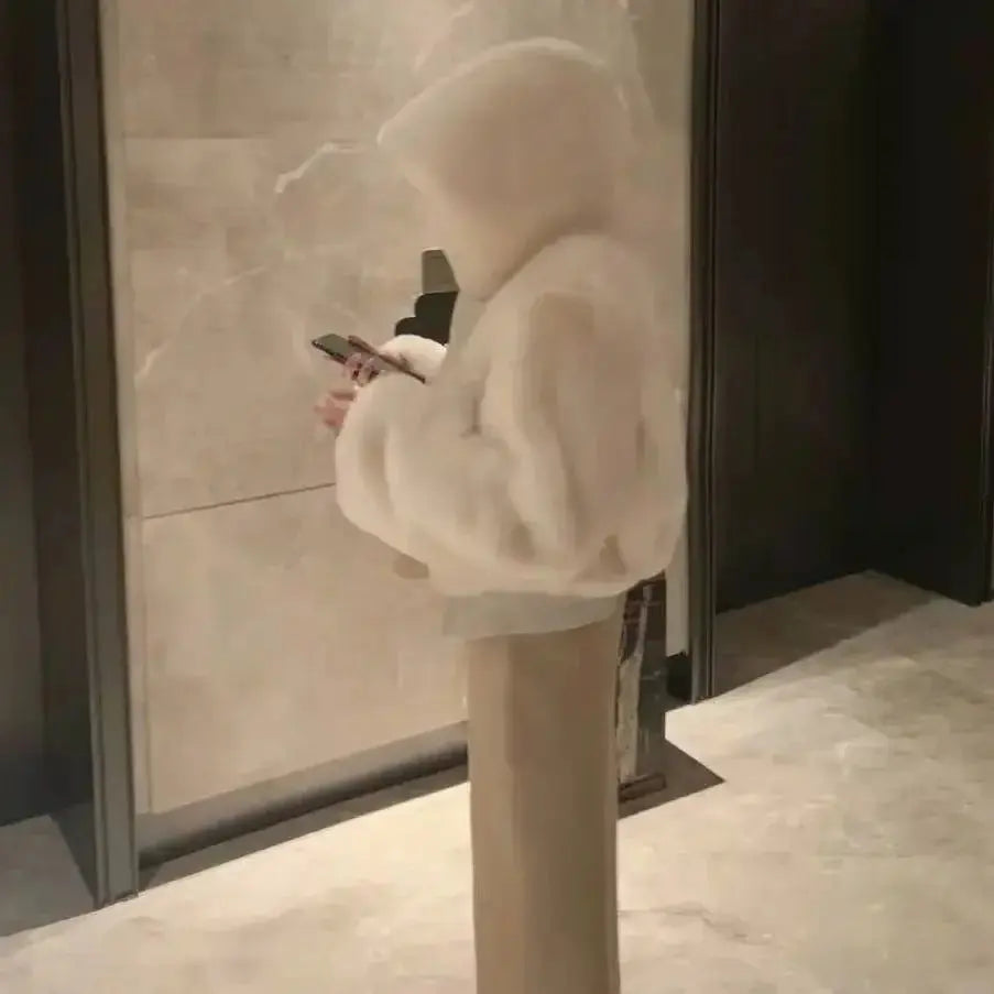 Luxury Short Faux Rabbit Fur Coat Women Crop Top Winter Thicken Warm Clothing Small Furry Hooded Faux Fur Jacket Fluffy Jackets ZITA LA BELLE ÉLITE