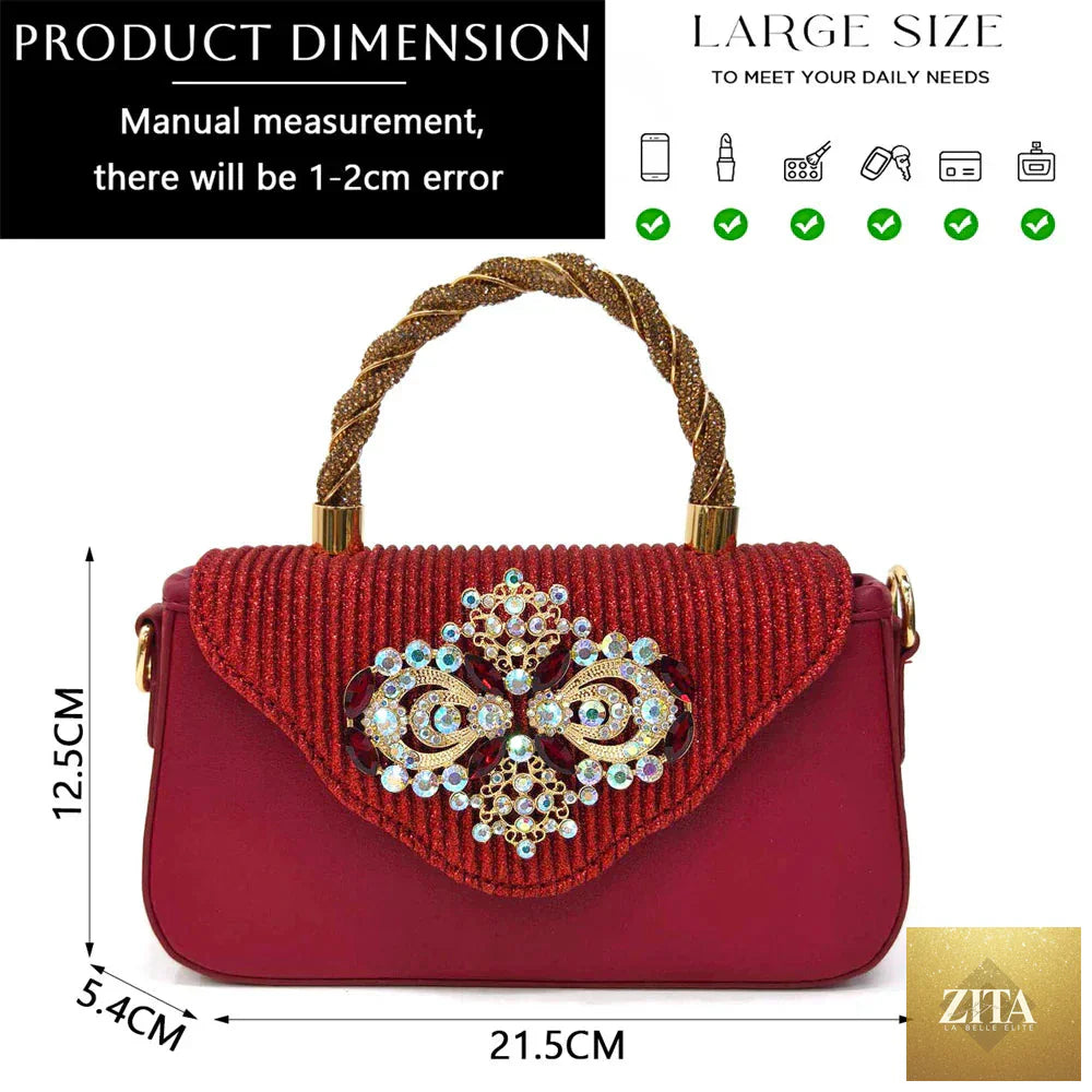 Luxurious women's crystal pointed high heels shoe bag set by EdleessFashion, elegant shoes and matching bags for stylish storage.