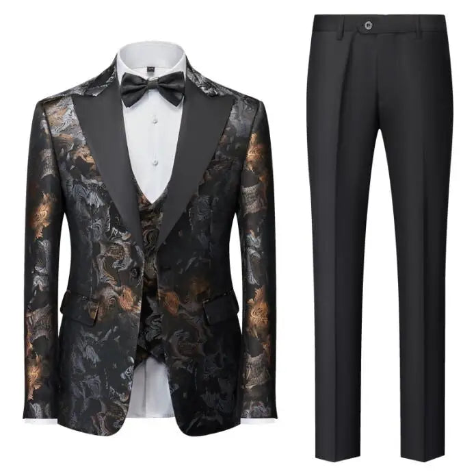 Men's Suit Set Three Pieces, Jacquard Fabric Jacket Pants & Vest