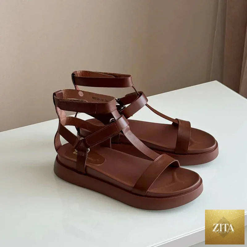 BeauToday summer gladiator sandals for women, calfskin leather, open toe, T-bar strap, hook and loop closure, handmade summer shoes