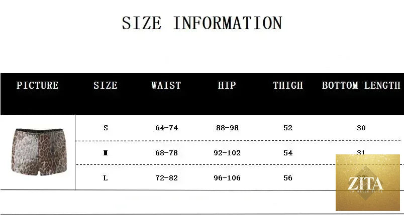 Femstylo retro leopard print shiny short pants for women, stylish Y2K spring clubwear and streetwear mini bottoms.