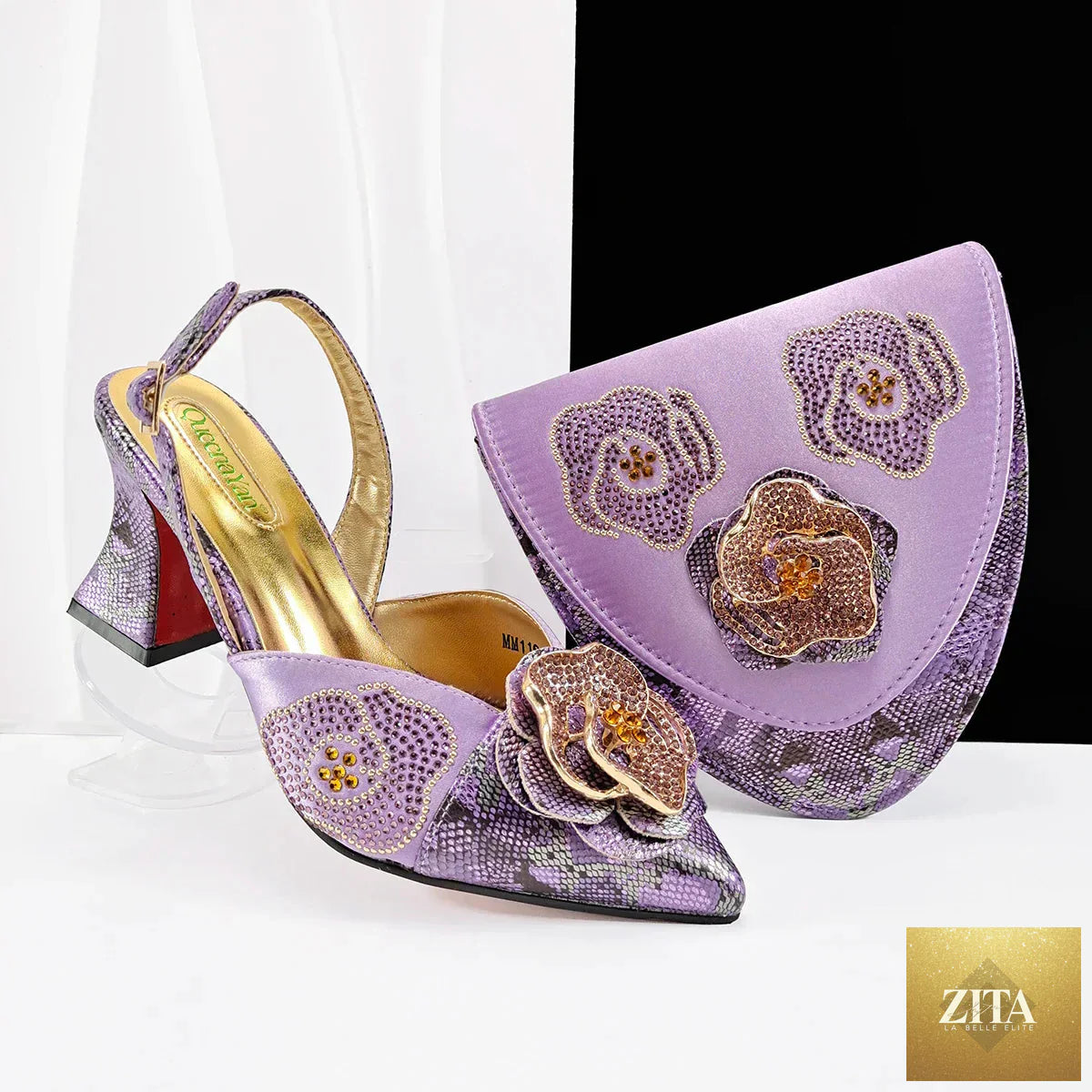 Luxurious EdleessFashion matching shoes and bag set, stylish footwear and accessory ensemble in elegant design.