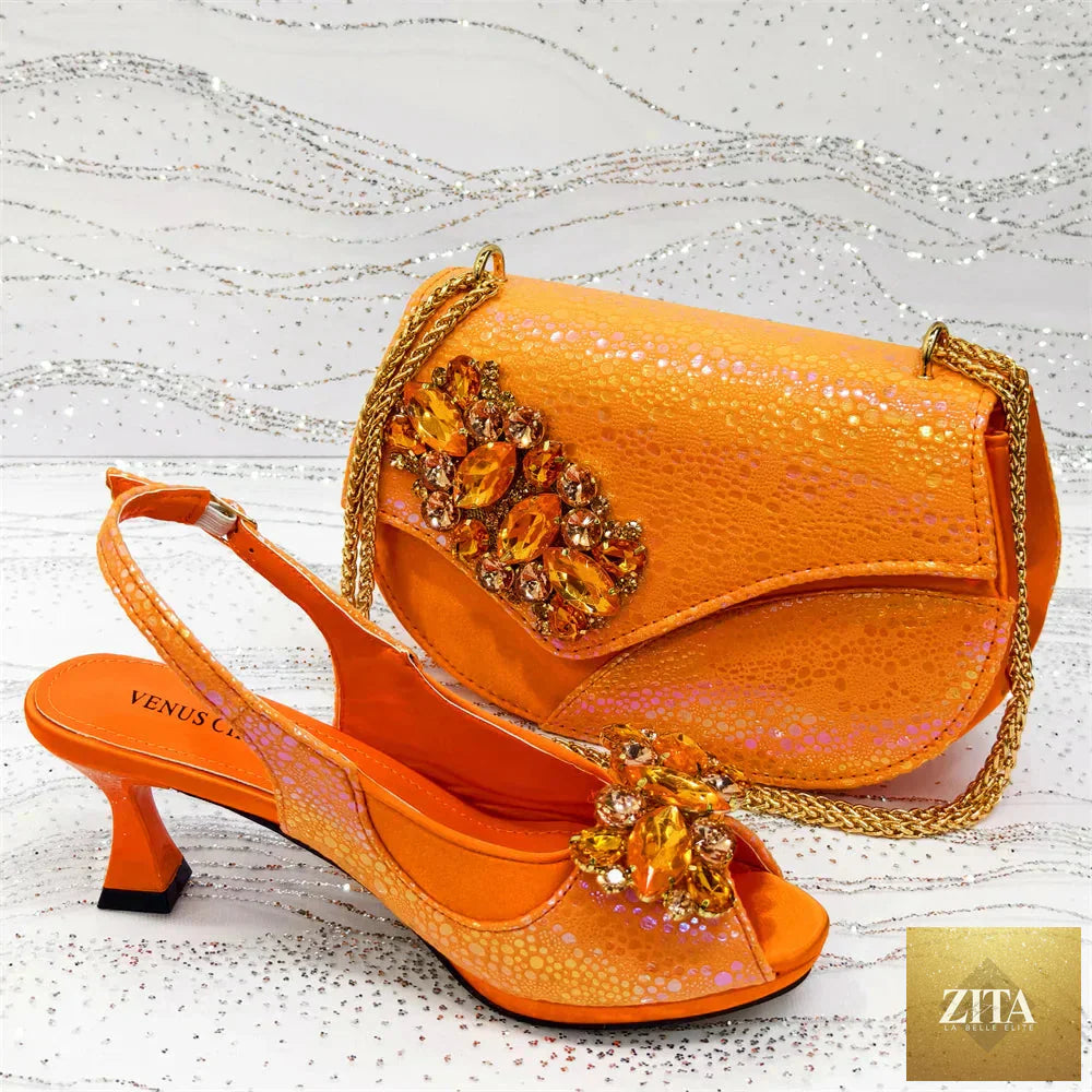 Elegant women's high heels and matching bag set by EdleessFashion, featuring luxurious design and stylish accessories.