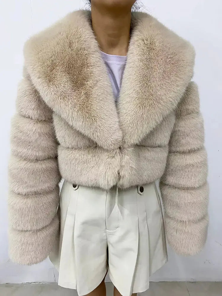 ZADORIN Luxury Big Collar Spliced Cropped Faux Fur Coat Woman Clothing Thicken Furry Faux Fur Jacket Winter Fur Coats Top Mujer ZITA LA BELLE ÉLITE