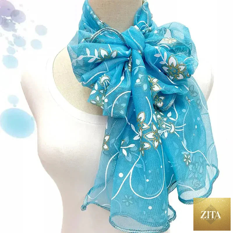 Lightweight women lace scarf with elegant printed silk neckerchief style shawl, stylish wrap from Trendy Attic Store01