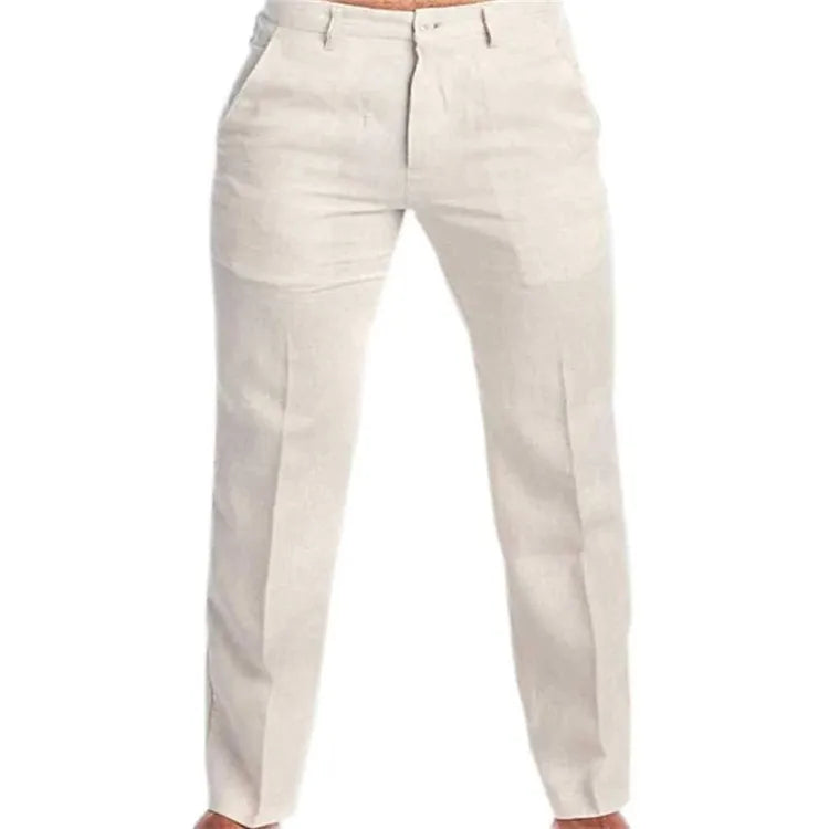 Men's Linen Slant Pocket Straight Solid Color Comfortable Breathable Daily Casual Pants