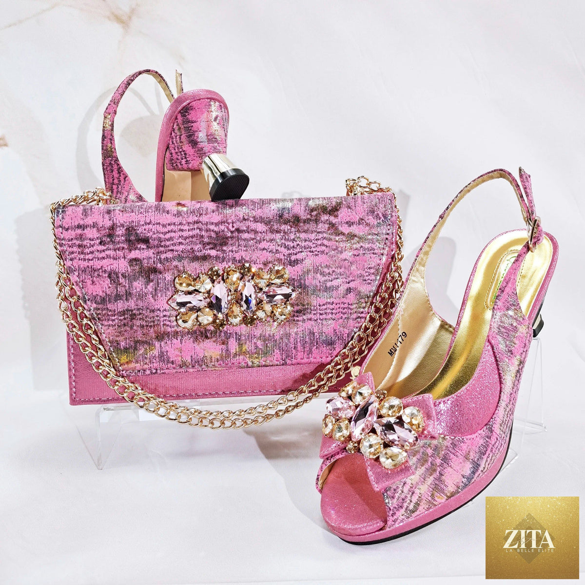 Luxurious EdleessFashion charming shoes and matching bag set in elegant design, perfect for sophisticated occasions.