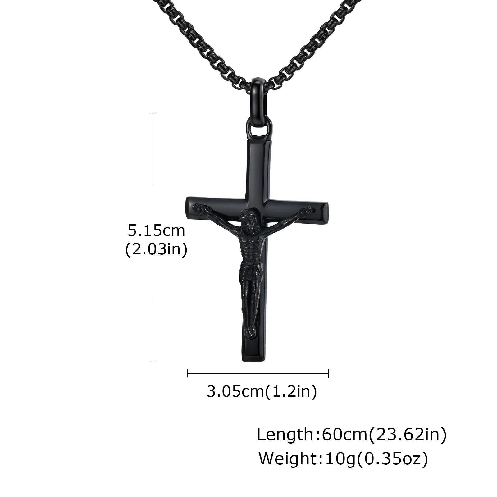 Stainless steel Catholic cross necklace with Jesus pendant in gold color, faith jewelry for men and women, prayer accessory.