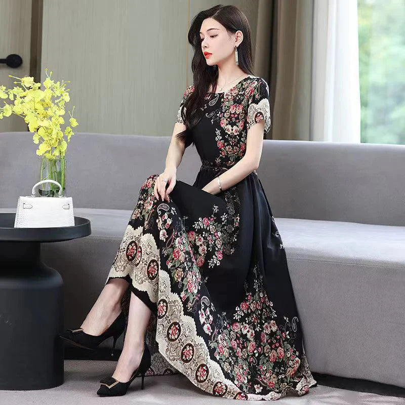 Women Summer Loose Casual O-neck Dresses Plus Size