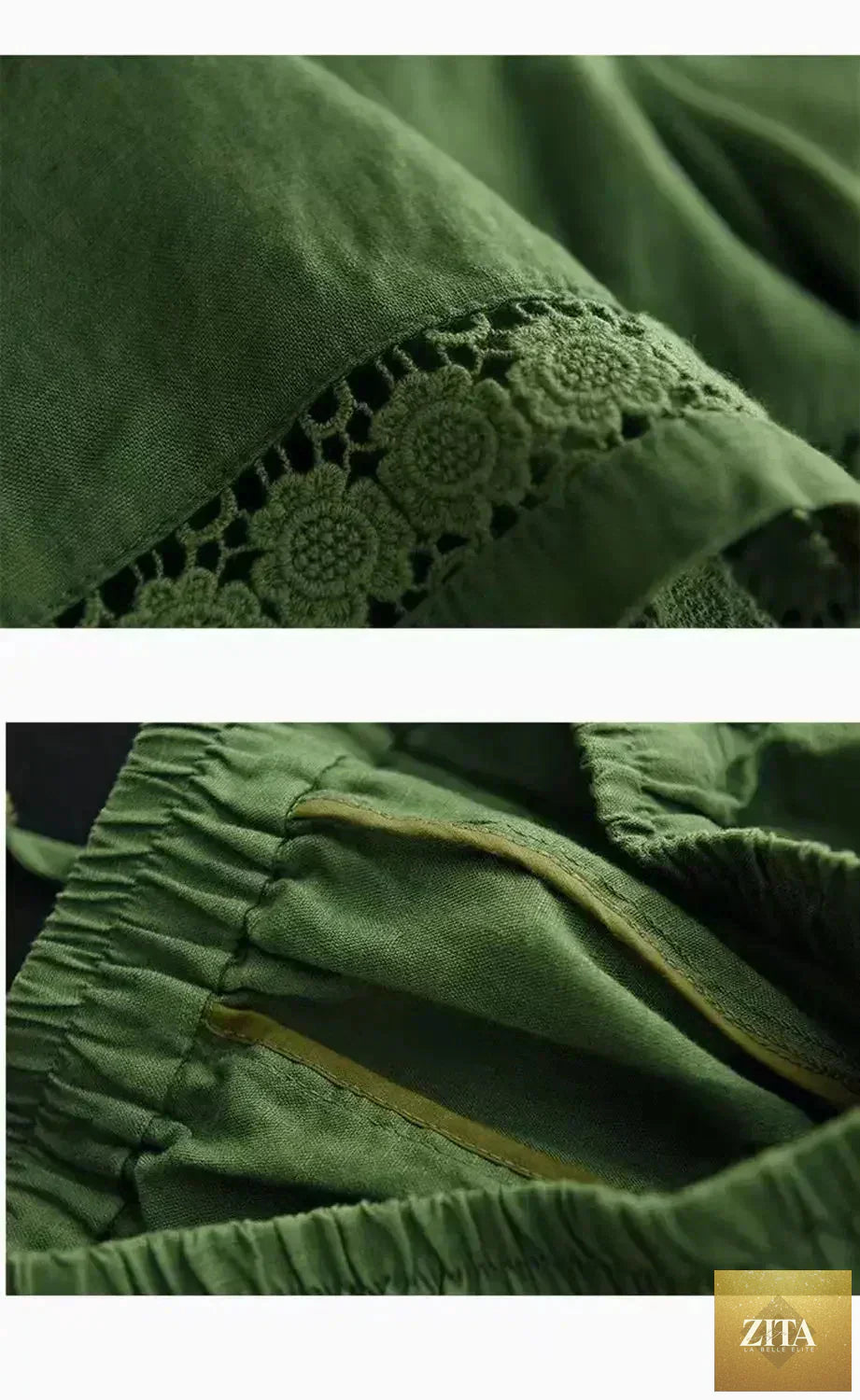 Femstylo cotton linen high-waist shorts with tie-belt and embroidery, featuring a vintage casual straight fit.