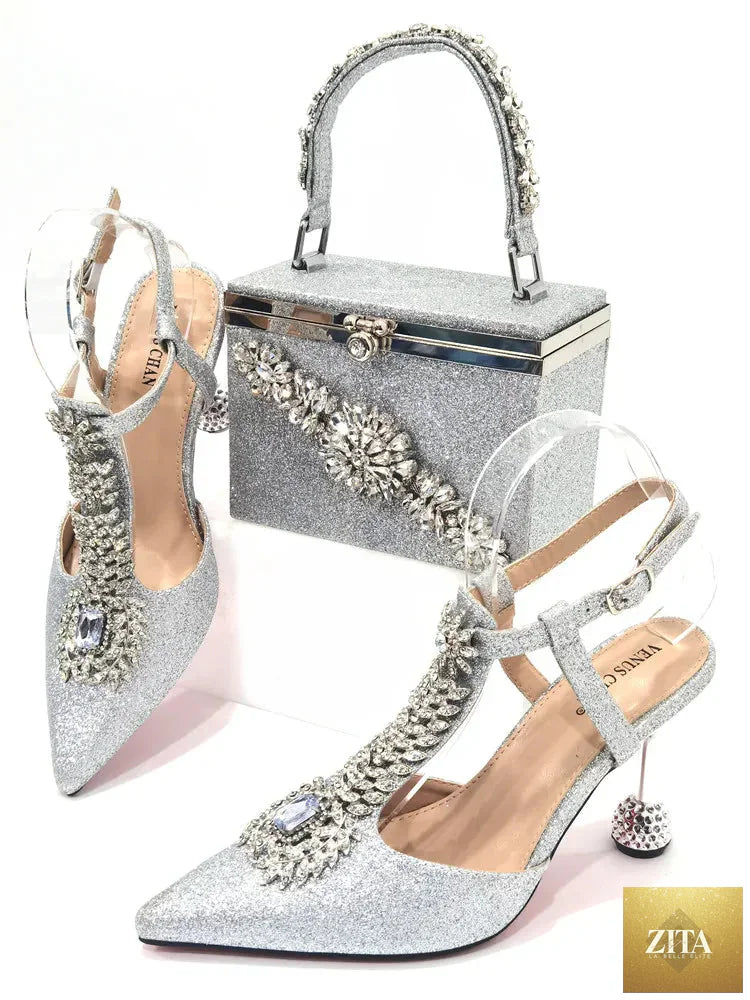 Luxurious EdleessFashion Italian shoe and bag set featuring elegant shoes and matching handbag in sophisticated design.