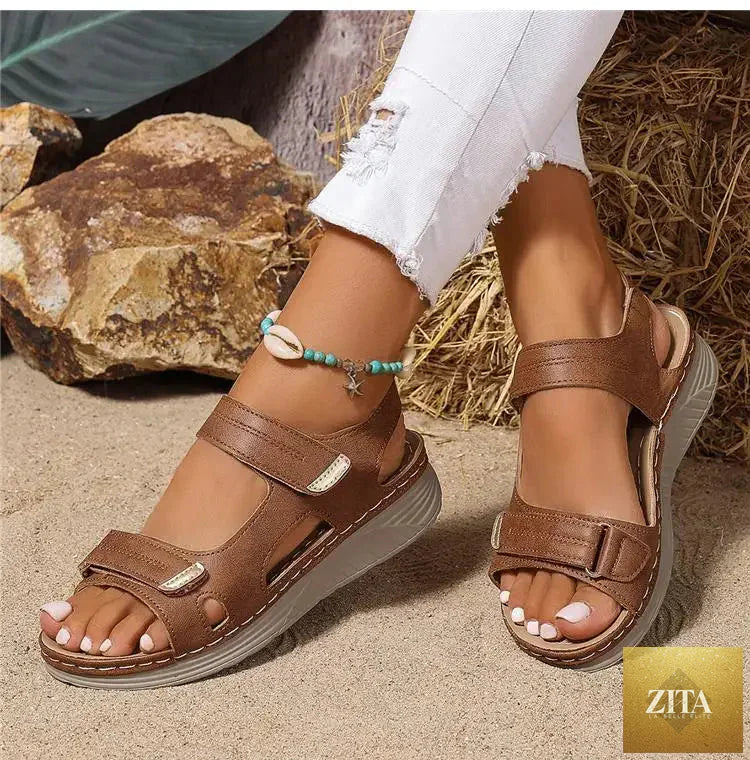 Women’s summer wedge walking sandals with non-slip soles, stylish anti-slip shoes from SMinvite, LLC, featuring open-toe design.