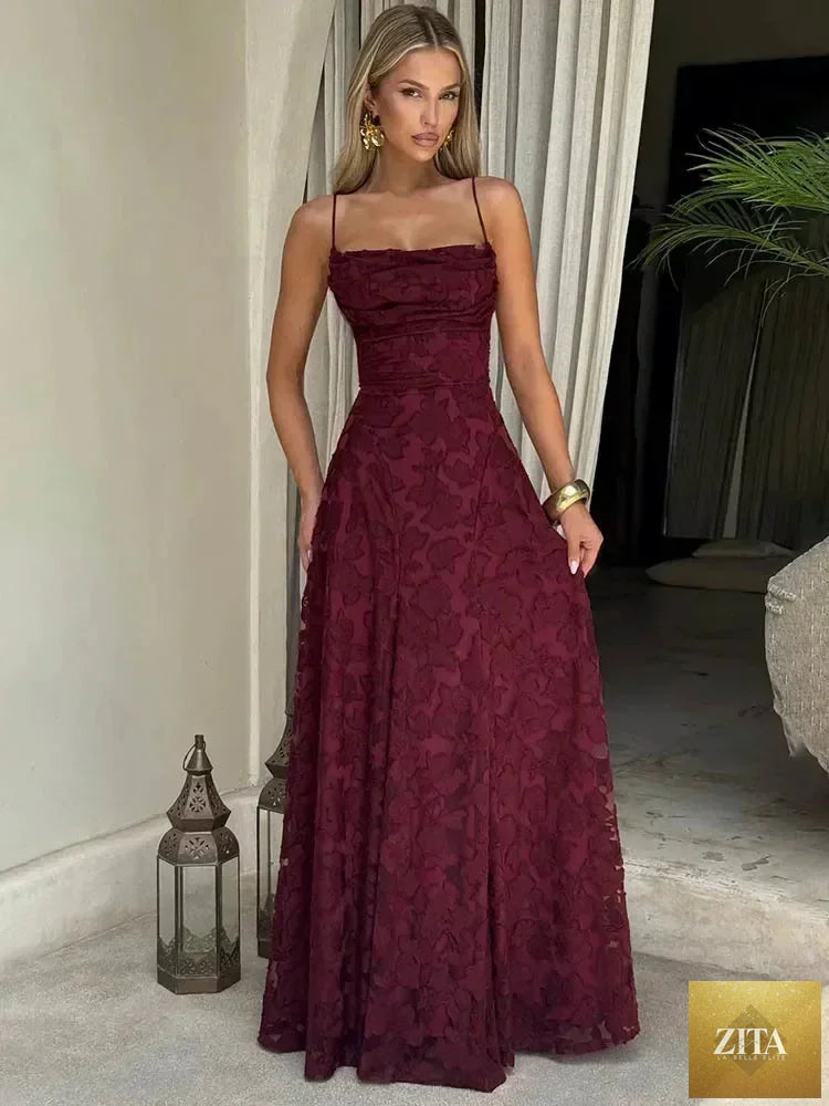 Femstylo women's backless spaghetti strap maxi dress with off-shoulder design, sleeveless lace-up evening gown for parties