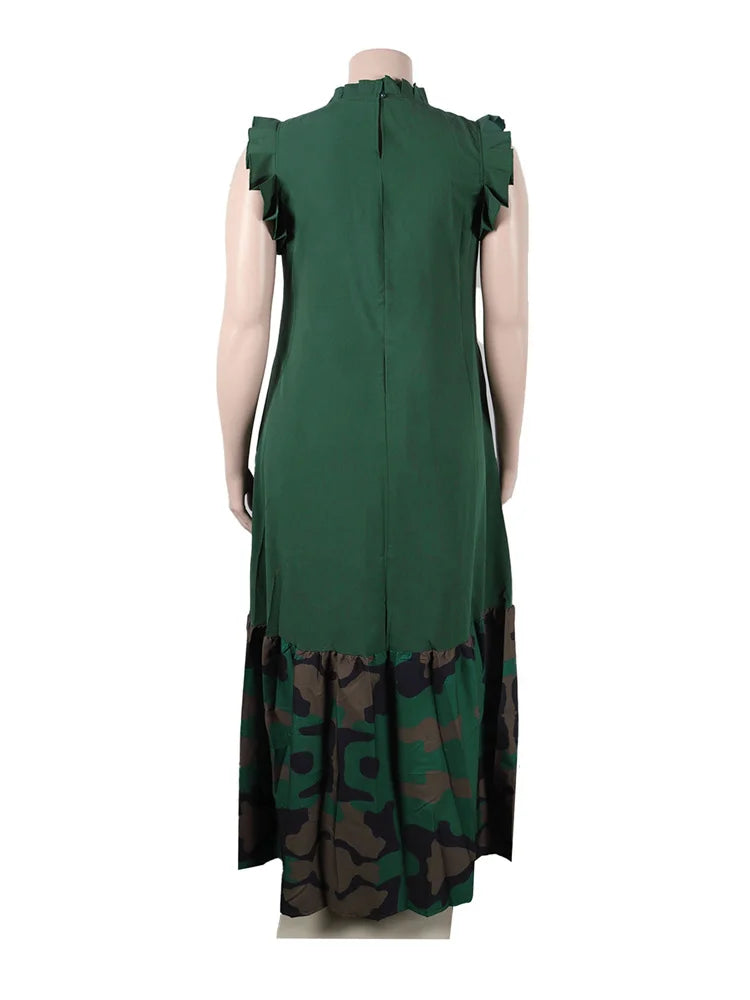 Wm star Plus Size Patchwork Elegant Full Length Maxi Dress