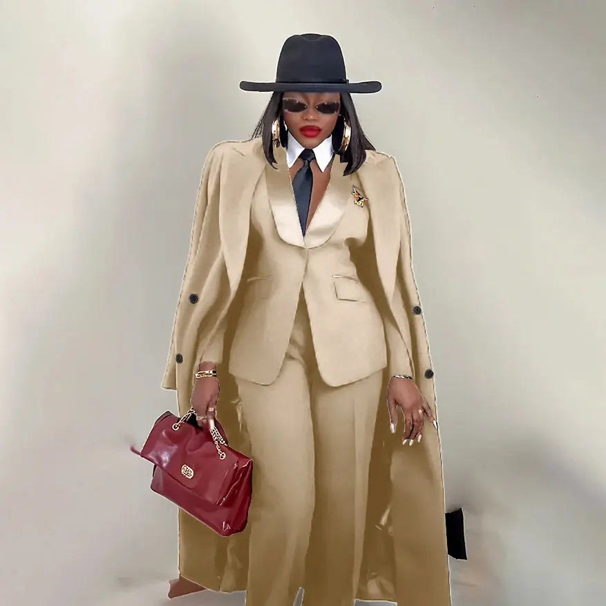 Modern Women's Suit New 3 Piece Pants Sets Blazer+Trousers+Overcoat Office Commute Elegant Style Banquet Dinner Formal Wear ZITA LA BELLE ÉLITE