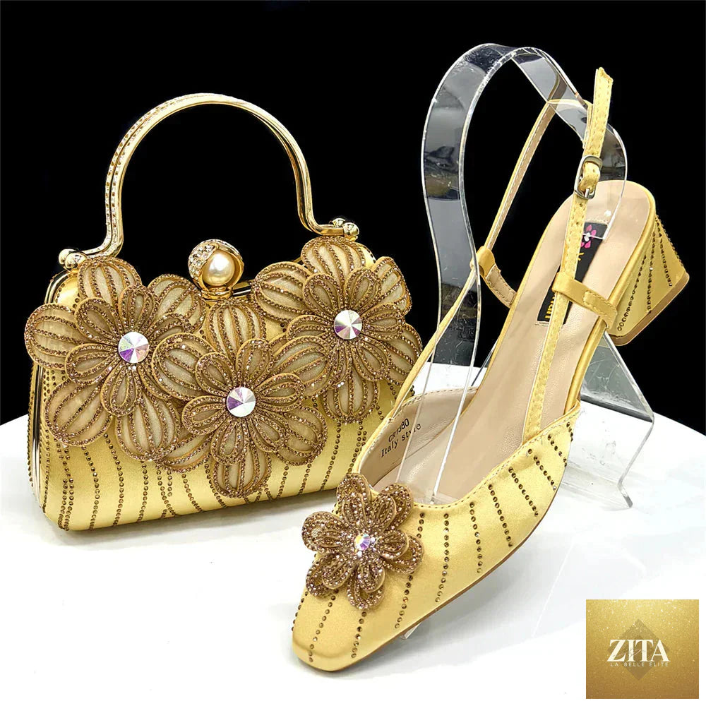 Elegant Italian fashion women's heels and clutch bag set by EdleessFashion, featuring luxurious shoes and stylish clutch for formal occasions.