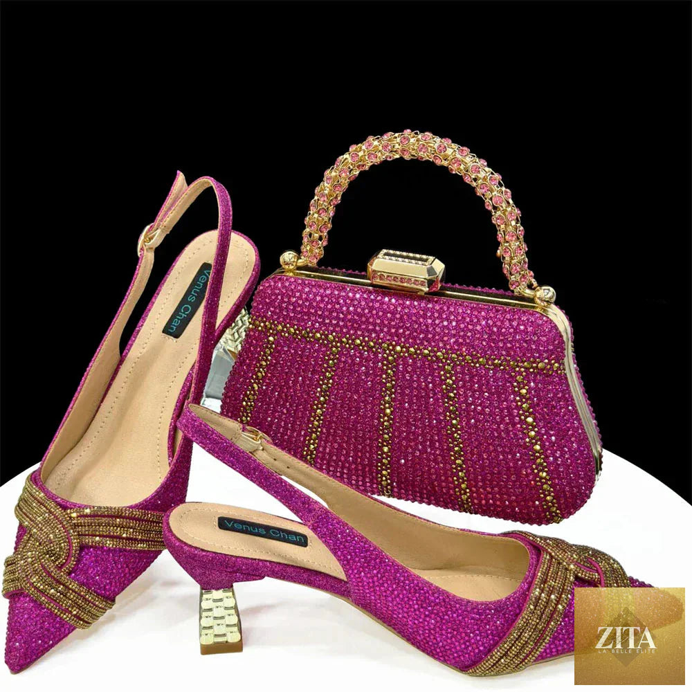 Elegant women's shoes and matching bag set with rhinestones from EdleessFashion, featuring luxurious design and sparkling details.