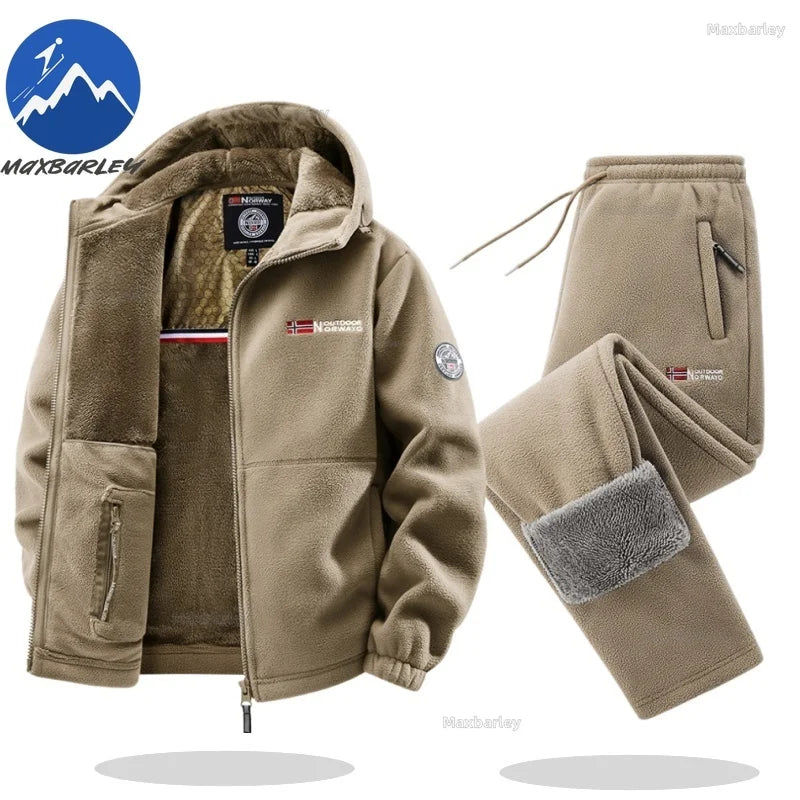 Maxbarley Winter Sportswear Set Mens Retro Training Thick Fleece Jacket + Pants Two Piece Set Casual Ski Running Tracksuit Suit ZITA LA BELLE ÉLITE