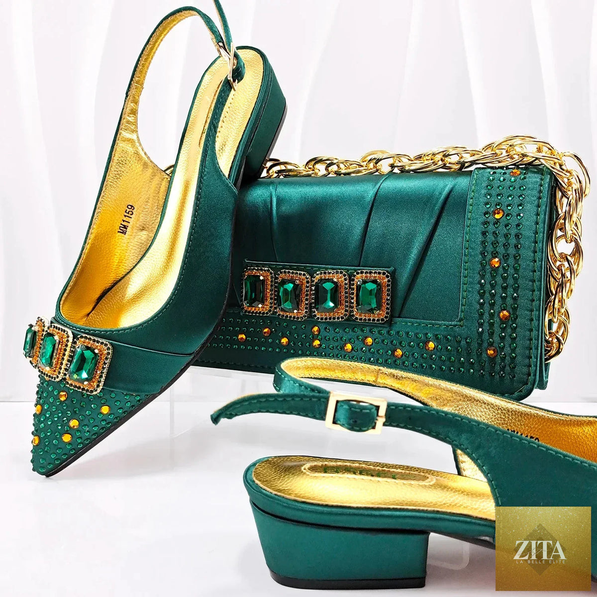 Elegant Italian style ladies shoes with matching bag from EdleessFashion, showcasing luxurious design in a coordinated set.