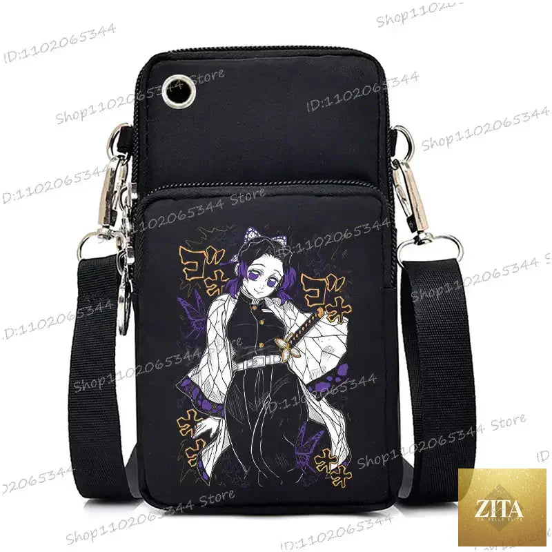 Demon Slayer Nezuko and Mitsuri themed crossbody purse backpack by Zita La Belle Elite, featuring colorful character designs.