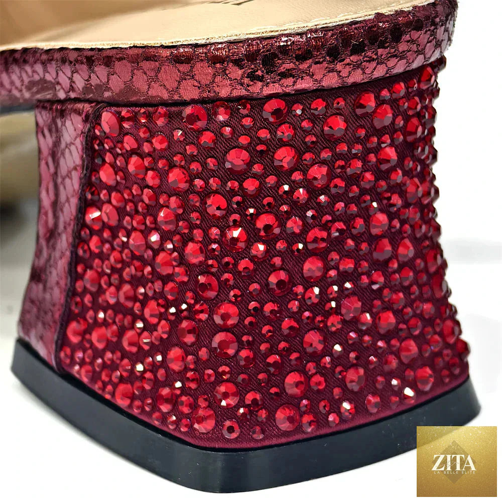 Elegant women's peep-toe heels and matching bag set by EdleessFashion, with sleek design and luxurious finish.