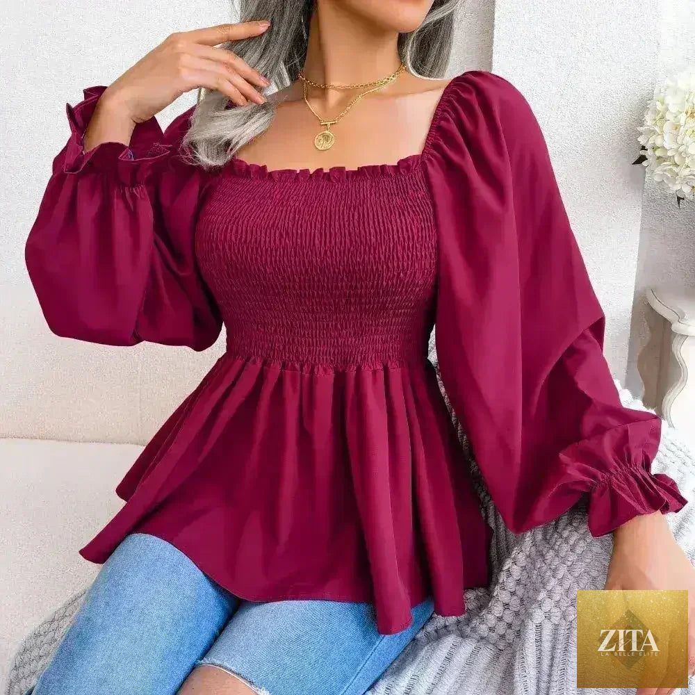 Loose fit chiffon blouse by Femstylo, elegant polyester top with flowy design, ideal for stylish tops and blouses.