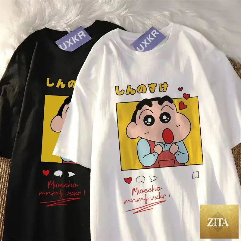 Zita La Belle Elite Crayon Shin-chan "Beloved Woman" cotton T-shirt featuring playful anime streetwear design with Shin-chan graphic.