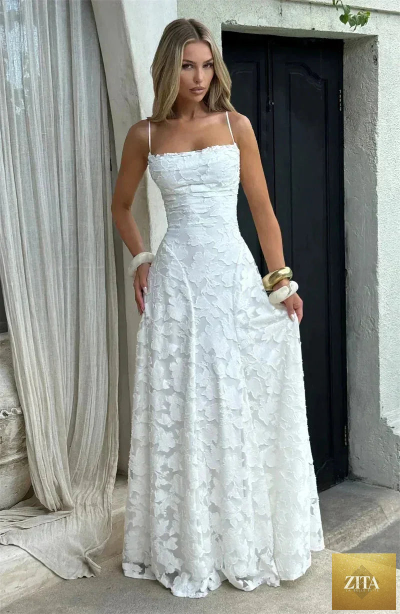 Femstylo women's backless spaghetti strap maxi dress with off-shoulder neckline, sleeveless lace-up design, perfect for evening or party wear.