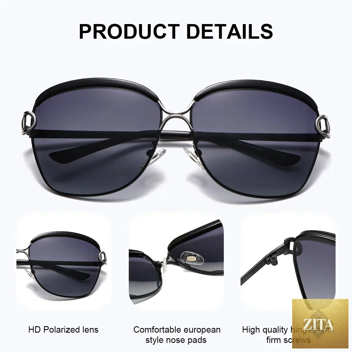 Stevvex women's fashion polarized square sunglasses with metal frame in multi-color options, UV400 protection, shown with white gift box.