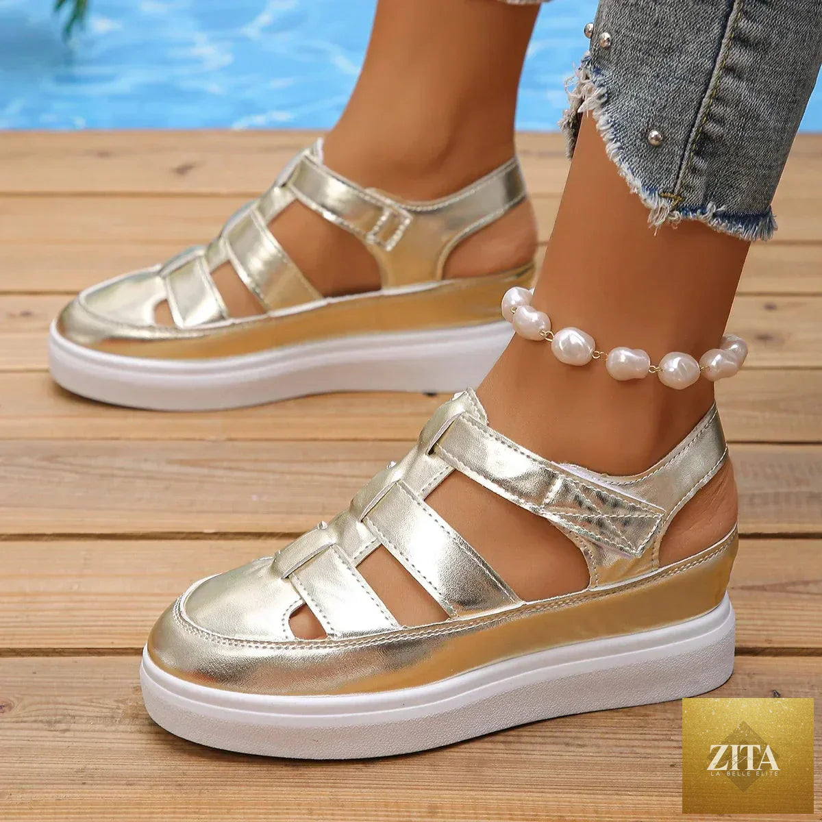 Women’s summer wedge sandals with thick soles, gladiator style, breathable hollow-out design, by LadyShow.Store.