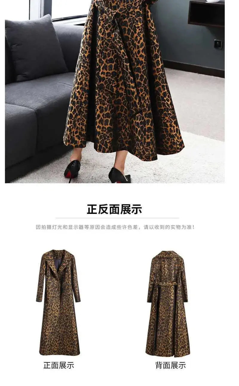 High End Fashion Leopard Coat Women Spring Autumn Korean Slim Long Trench Coat Female Windbreaker With Belt Mother Outwear 4XL ZITA LA BELLE ÉLITE