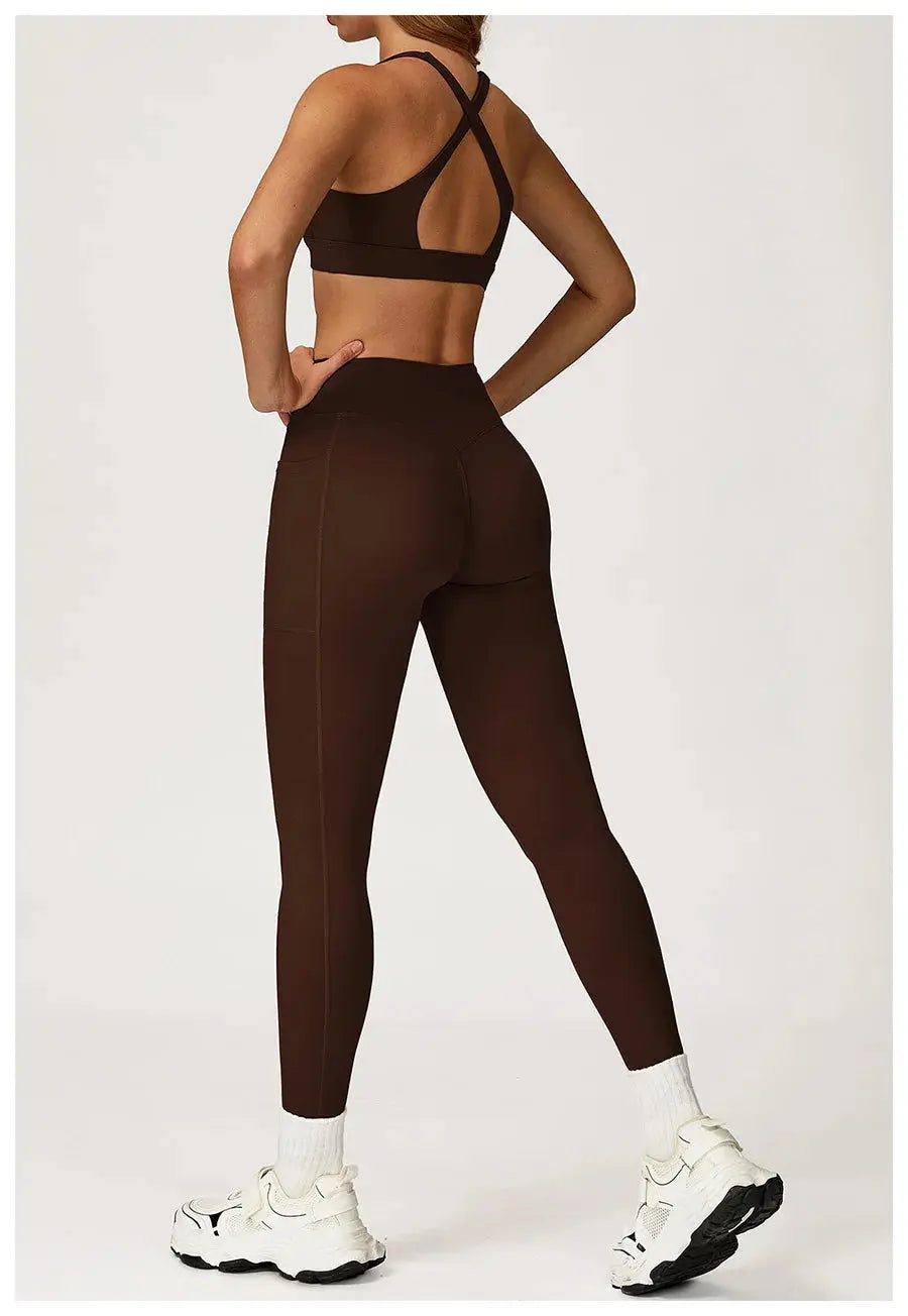 Yoga Set 2 Pieces Workout Outfits Fitness Sportswear Gym Tracksuit High Waist Leggings Sports Vest Athletic Wear Women Clothes ZITA LA BELLE ÉLITE