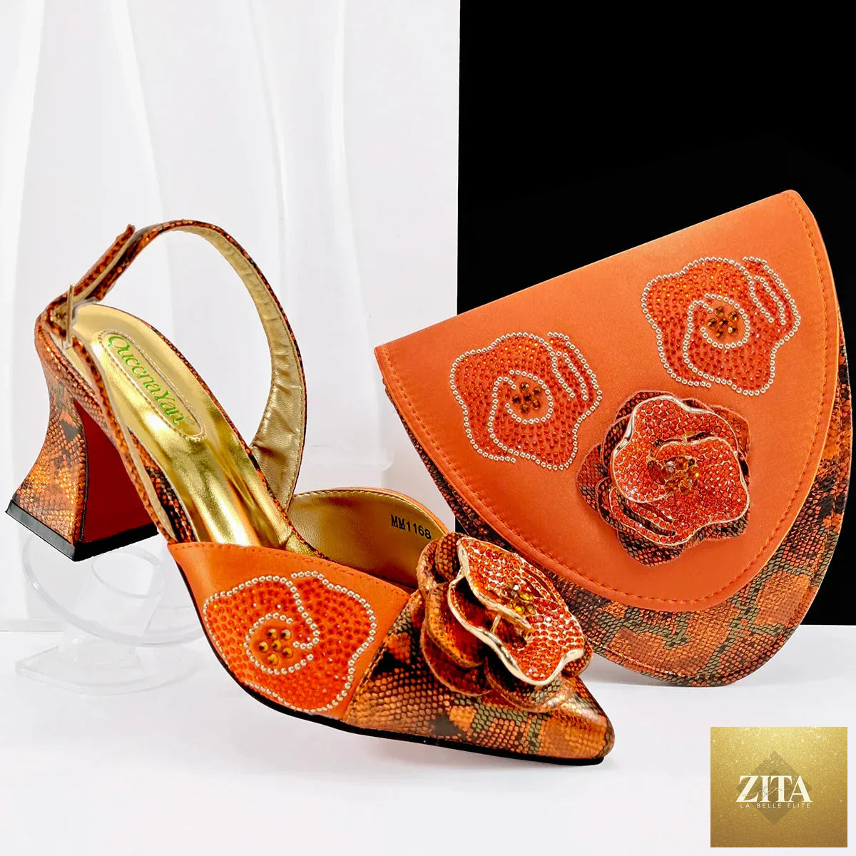 Luxurious EdleessFashion shoes and matching bag set, stylish footwear and handbag in elegant design.