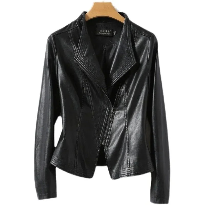 Women Sheepskin Short Jacket Slim Inclined Zipper Casual Autumn Winter